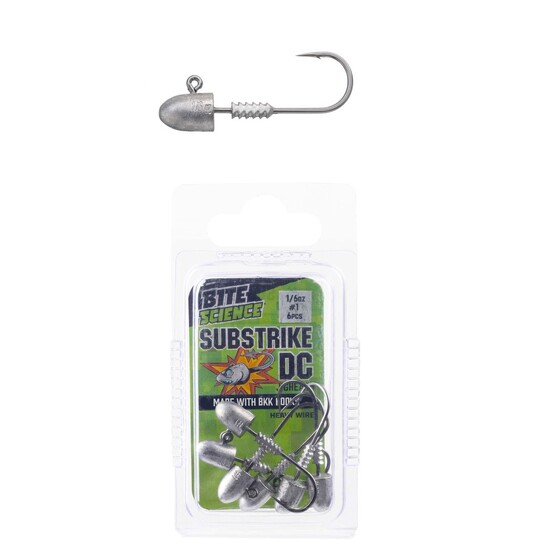 6 Pack of 1/6oz Size 1 Bite Science Substrike DC Jigheads with BKK Hooks