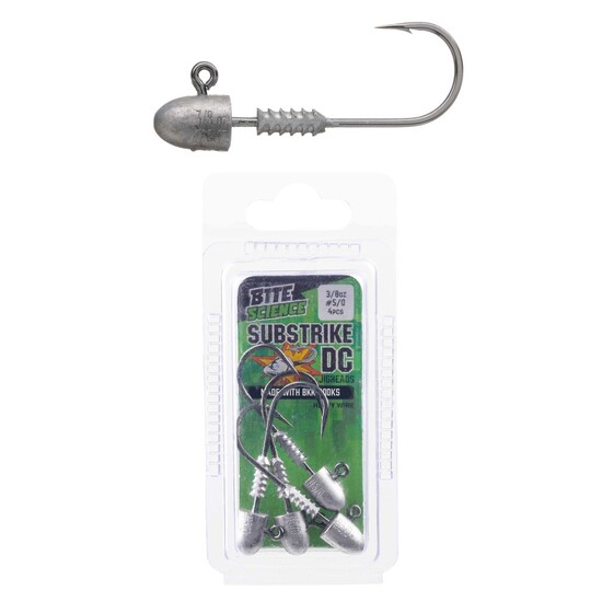 4 Pack of 3/8oz Size 5/0 Bite Science Substrike DC Jigheads with BKK Hooks