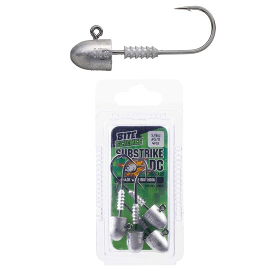 4 Pack of 5/8oz Size 5/0 Bite Science Substrike DC Jigheads with BKK Hooks