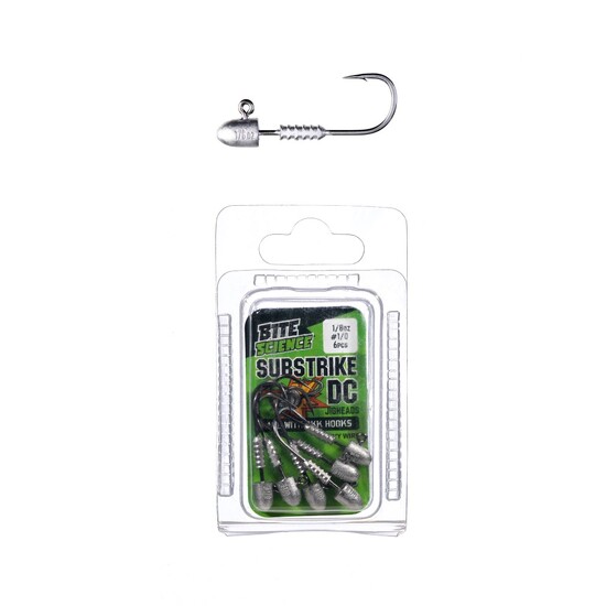 6 Pack of 1/8oz Size 1/0 Bite Science Substrike DC Jigheads with BKK Hooks