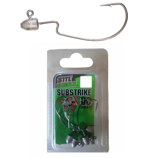 6 Pack of 1/20oz Size 4 Bite Science Substrike DC Weedless Jigheads