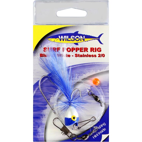 Wilson Blue and White Surf Popper Rig with Size 2/0 Stainless Steel Hook