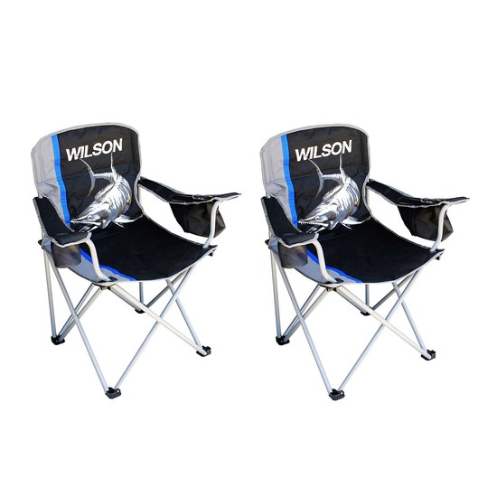 2 x Wilson Deluxe Blue Camping/Fishing Chairs with Cooler Bag and Cup Holder