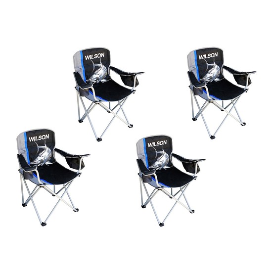 4 x Wilson Deluxe Blue Camping/Fishing Chairs with Cooler Bag and Cup Holder