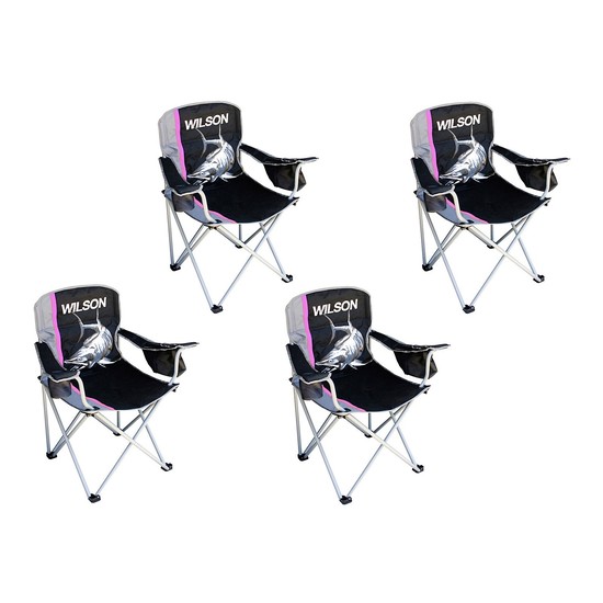 4 x Wilson Deluxe Pink Camping/Fishing Chairs with Lined Cooler Bag and Cup Holder