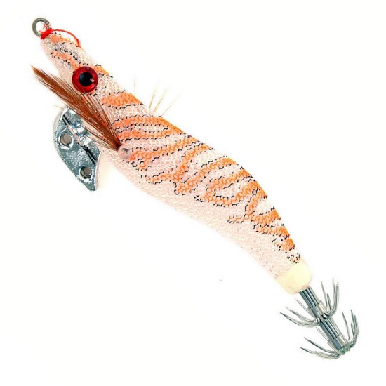 Size 3.0 Tsunami Pro Squid Jig Lure-Orange with Black Stripes & Holographic Eyes