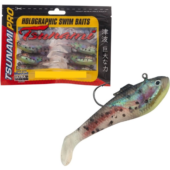 6 Pack of Tsunami Pro Rigged 3" Holographic Soft Plastic Swim Shads - Sea Trout
