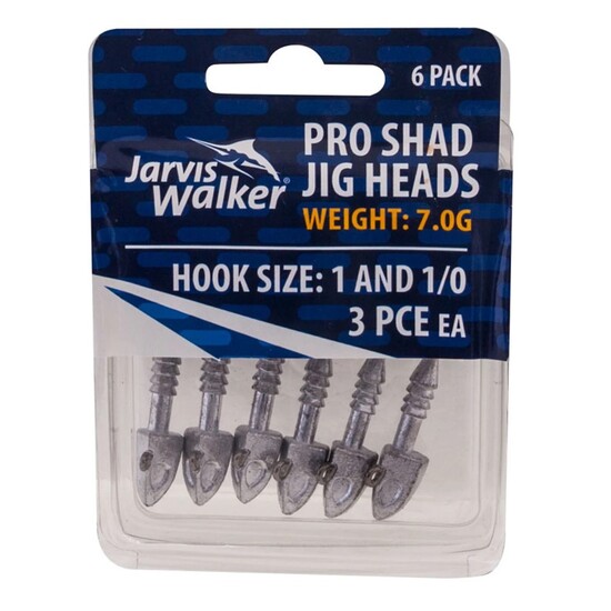 6 Pack of 7gm Jarvis Walker Pro Shad Jig Heads with Size 1 and 1/0 Hooks