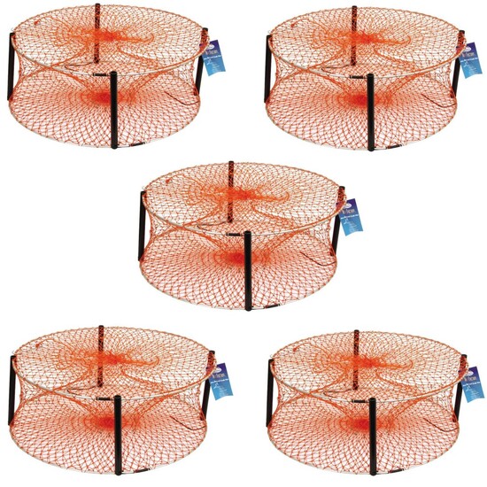 5 x Jarvis Walker Heavy Duty Pro Round Crab Traps-Bulk Pack of 4 Entry Crab Pots