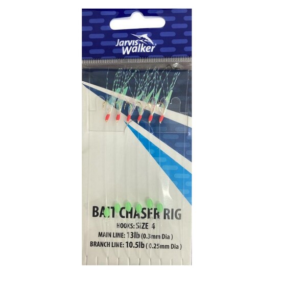 Jarvis Walker Size 4 Bait Chaser Rig - 6 Hook Bait Jig -Bait Rig with Lumo Beads