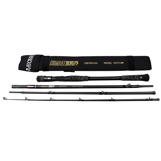 Bone Combat Beast 7ft PE 2-4 Extra Fast Baitcaster Travel Rod 4 Piece