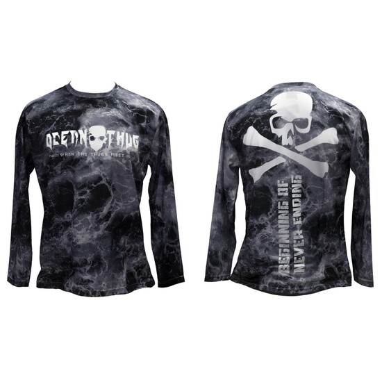 Medium Bone Ocean Thug Distressed Long Sleeve Fishing Shirt - Lightweight