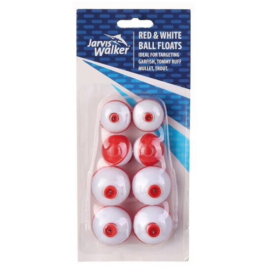 8 Pack of Jarvis Walker Red and White Ball Floats - 2 Different Size Floats