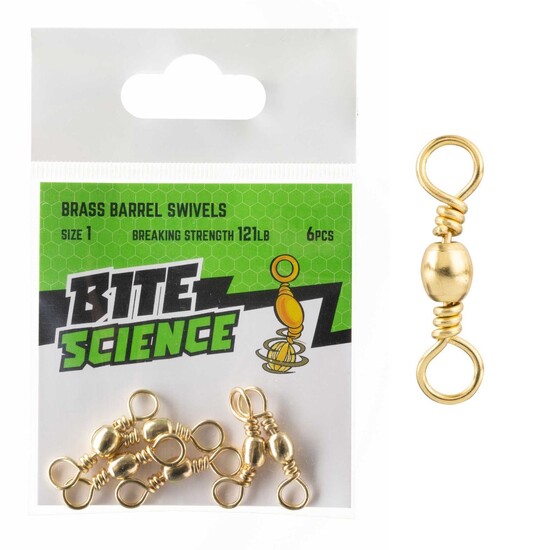 6 Pack of Size 1 Bite Science Brass Barrel Fishing Swivels - 121lb