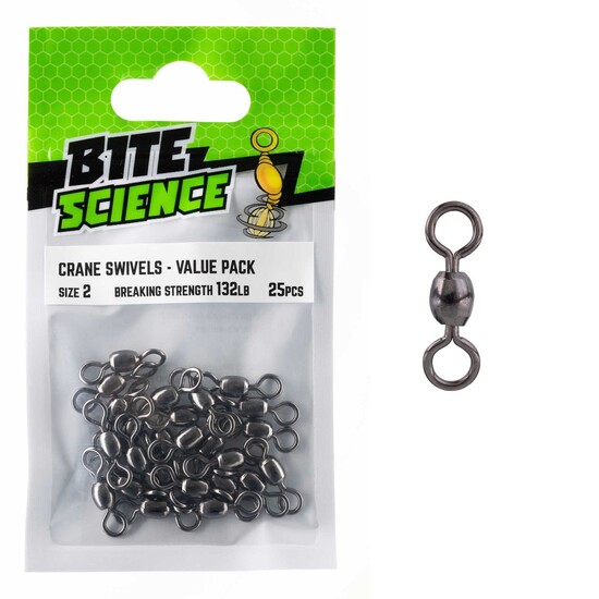 25 Pack of Size 2 Bite Science Black Crane Fishing Swivels - 132lb