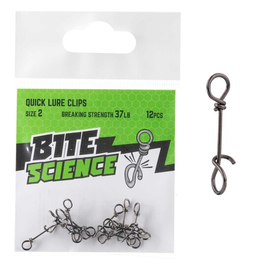 12 Pack of Size 2 Bite Science Quick Lure Clips - 37lb