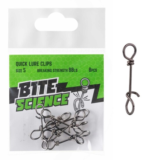 8 Pack of Size 5 Bite Science Quick Lure Clips - 88lb