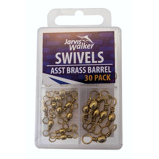 30 Pack of Jarvis Walker Assorted Brass Barrel Fishing Swivels