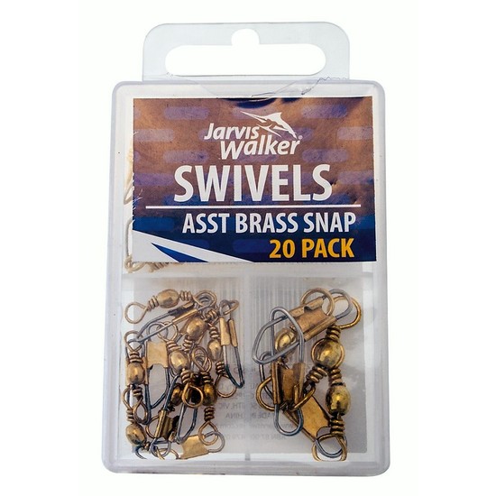 20 Pack of Jarvis Walker Assorted Brass Barrel Fishing Swivels with Snaps