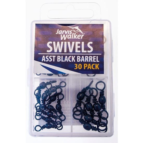 30 Pack of Jarvis Walker Assorted Black Barrel Fishing Swivels