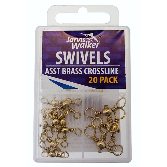 20 Pack of Jarvis Walker Assorted Brass Crossline Fishing Swivels - 3 Way Swivels