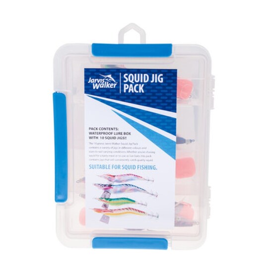 Jarvis Walker Squid Jig Pack - 10 Assorted Squid Jigs in Waterproof Tackle Box