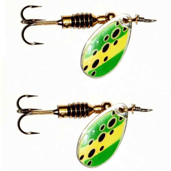 Twin Pack of 5gm Rublex Celta Bladed Spinnerbait Lures -Green/Yellow/Black Spots