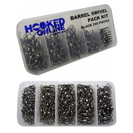 FISHING SWIVELS, BLACK BRASS BARREL 5 SIZES BULK 200PCS