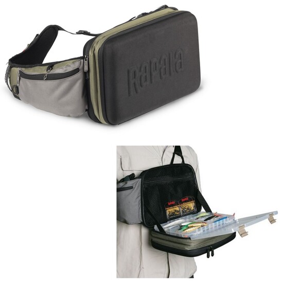 Rapala Fishing Tackle Sling Bag with Padded Shoulder Strap and 2 Tackle Trays 