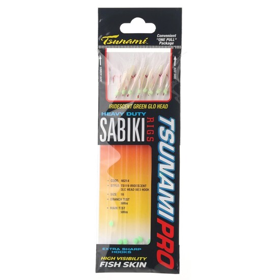 Size 16 Tsunami 8 Red Hook Sabiki Rig with Iridescent Glo Head Flash and Beads