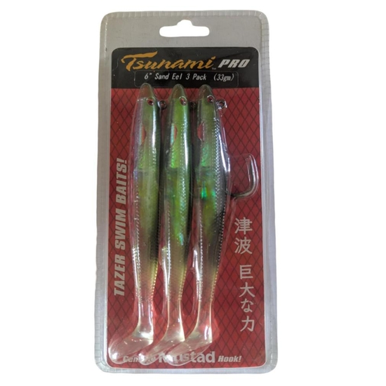3 Pack of 6 Inch Rigged Tsunami Tazer Swim Bait Soft Plastics - Sand Eel