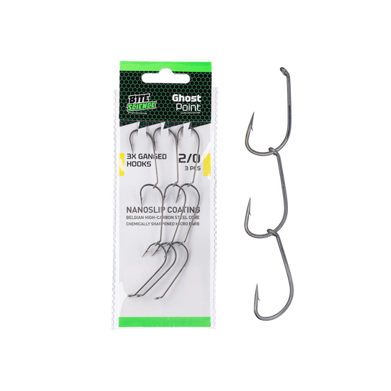 Bite Science Ghostpoint 3 Sets of 3 Size 2/0 Chemically Sharpened Ganged Hooks