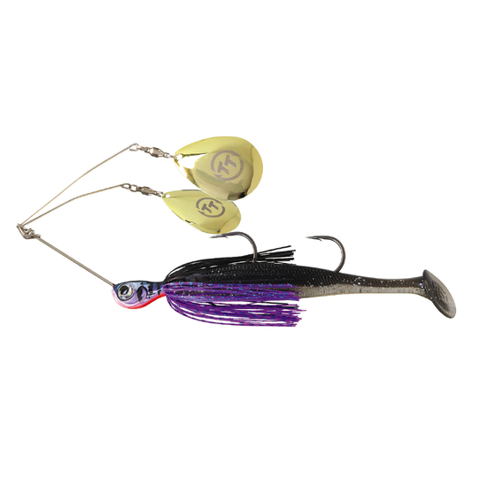 TT Lures 3/4oz Tornado+ Twin Spin Rigged Spinnerbait Lure - PURPLE BLACK