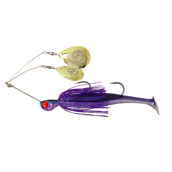 TT Lures 3/4oz Tornado+ Twin Spin Rigged Spinnerbait Lure - PURPLE DEMON