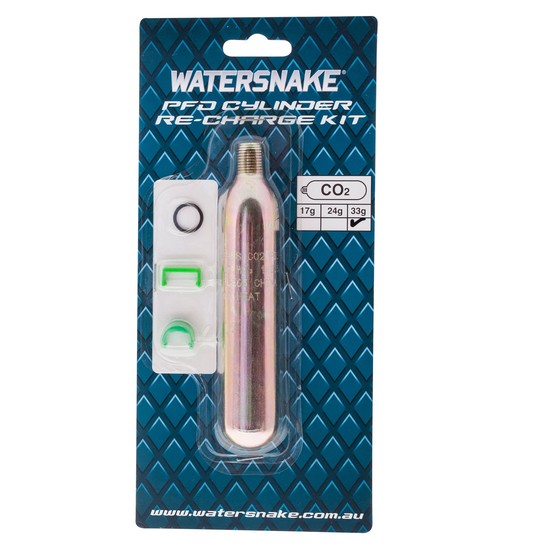 Watersnake 33gm Inflatable Adult PFD Cylinder Recharge Kit with Clips