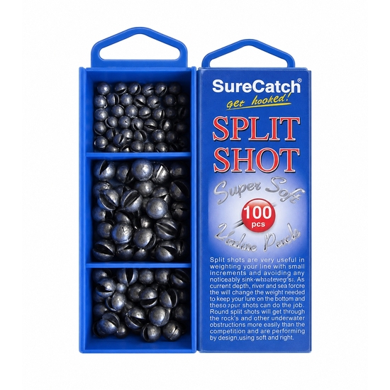 Surecatch 100 Pce Split Shot Sinker Pack 3 Sizes + Tackle Box - 1g 2g 3g