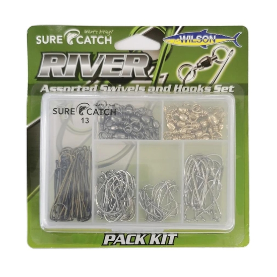 Surecatch River Assorted Swivel and Hook Pack In Fishing Tackle Box