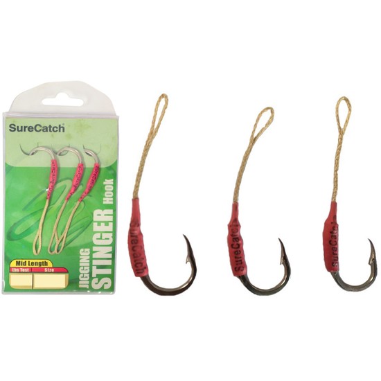 3 Pack of Surecatch Mid Length Stinger Jigging Hook Rigs - Mustad Hooks