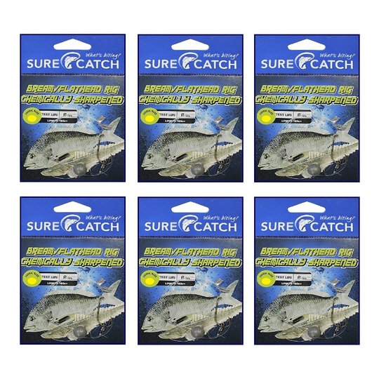 6 Pack of Surecatch Pre-Tied Bream/Flathead Rigs with Chemically Sharpened Hooks