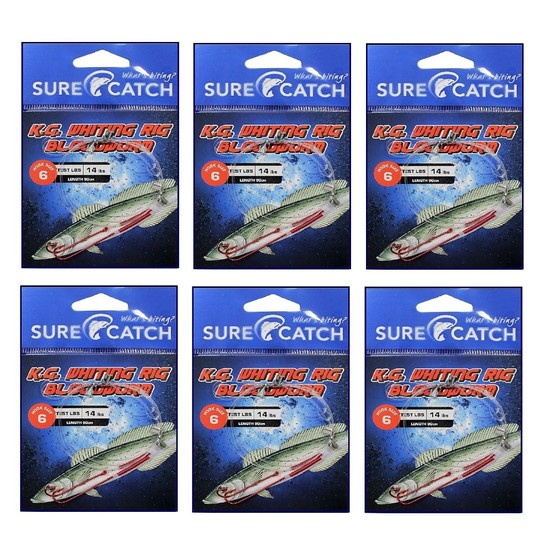 6 Pack of Surecatch King George Whiting Rig - Chemically Sharp Bloodworm Hooks