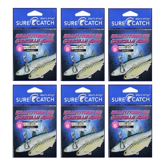 6 Pack of Surecatch Pre-Tied Mullet Rigs with Chemically Sharpened Fishing Hooks