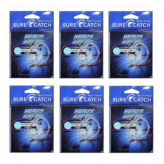 6 Pack of Surecatch Pre-Tied Heavy Surf Rigs with Chemically Sharpened Hooks