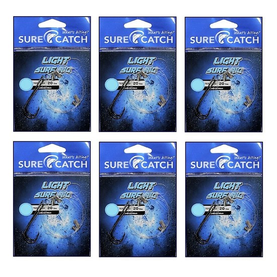 6 Pack of Surecatch Pre-Tied Light Surf Rigs with Chemically Sharpened Hooks