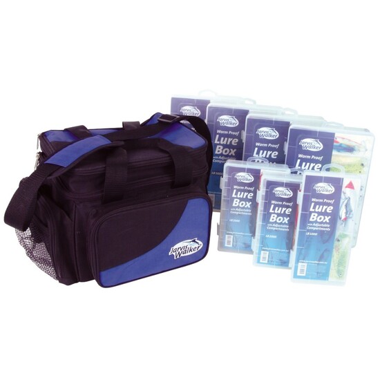 Jarvis Walker Fishing Tackle Bag with 7 Assorted Lure Boxes - Fishing Lure Bag