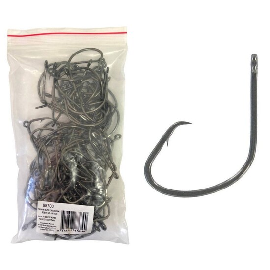 100 Pack of Tsunami Size 9/0 Black Nickel Mutsu Circle Hooks - Chemically Sharp