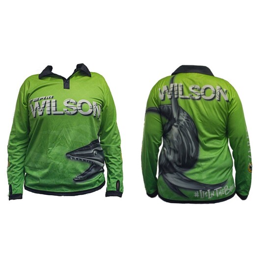 Team Wilson Green Tournament Long Sleeve Fishing Shirt with Collar - UPF50+