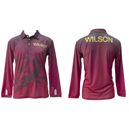 Wilson Maroon Mackerel Tournament Long Sleeve Fishing Shirt with Collar
