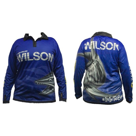 Team Wilson Navy Tournament Long Sleeve Fishing Shirt with Collar - UPF50+