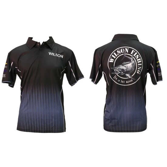 Wilson Fishing Sublimated Black Polo Shirt - UPF 50+ Comfy Breathable Material