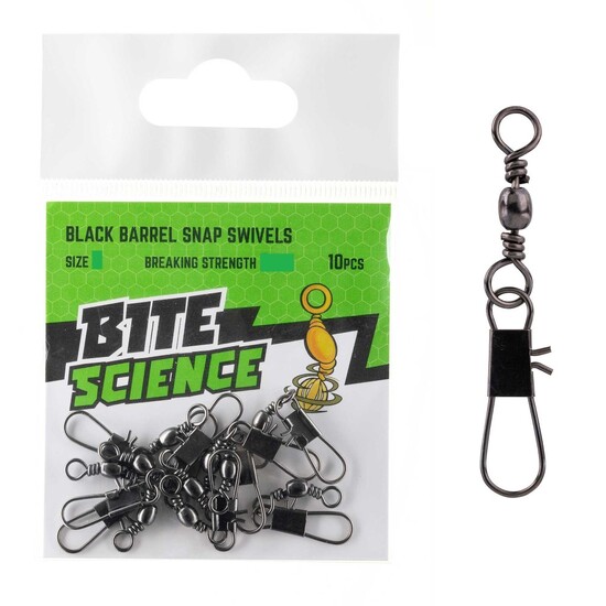 10 Pack of Bite Science Black Barrel Fishing Swivels with Snaps